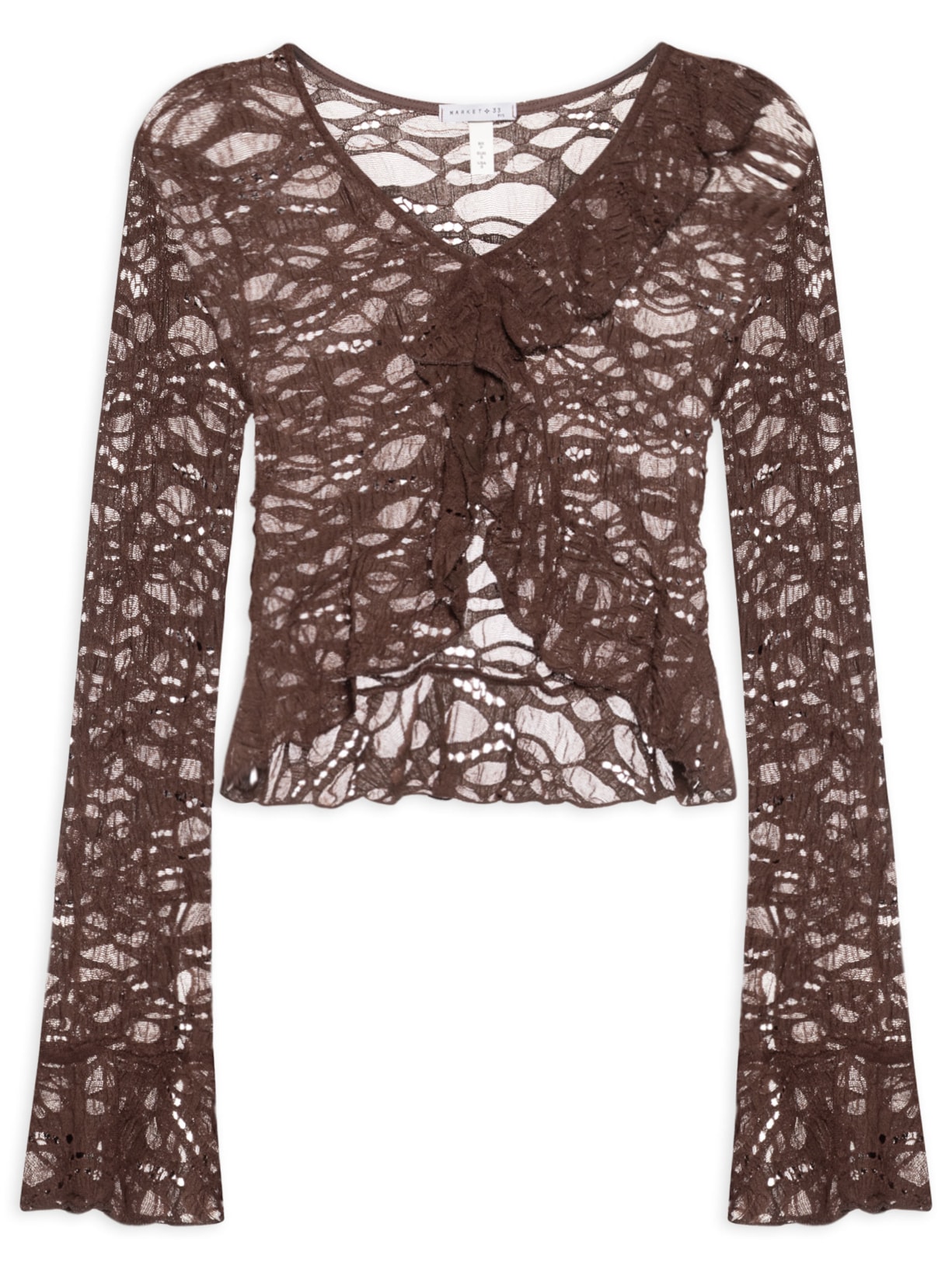 Blusa Feminina Manga Longa Em Renda Marrom Market 33