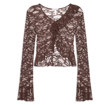 Blusa Feminina Manga Longa Em Renda - Marrom