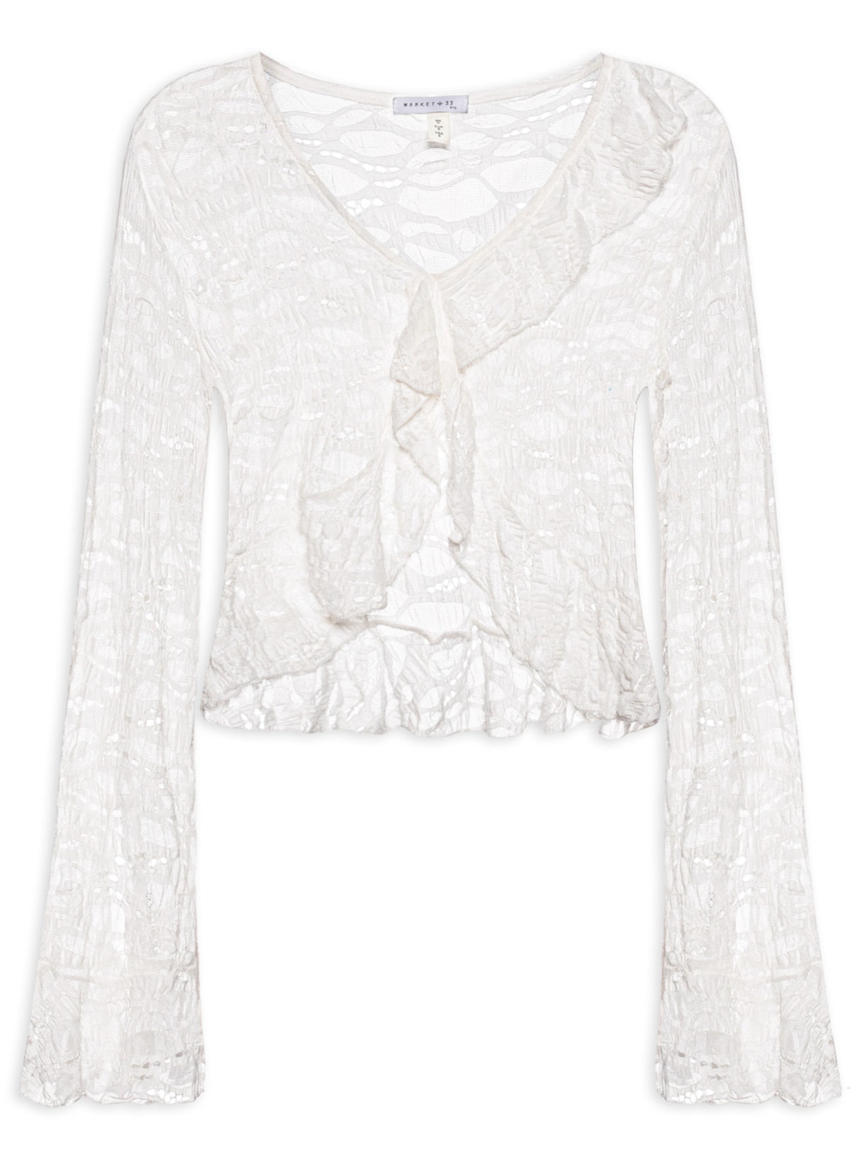 Blusa Feminina Manga Longa Em Renda Off White Market 33