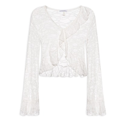 Blusa Feminina Manga Longa Em Renda - Off White