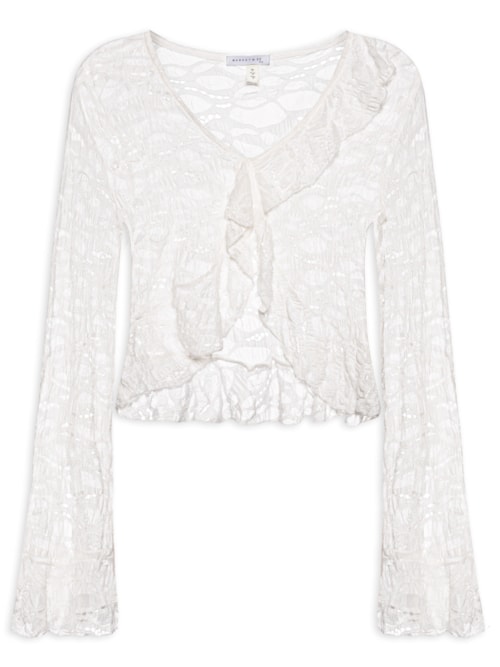 Blusa Feminina Manga Longa Em Renda - Off White