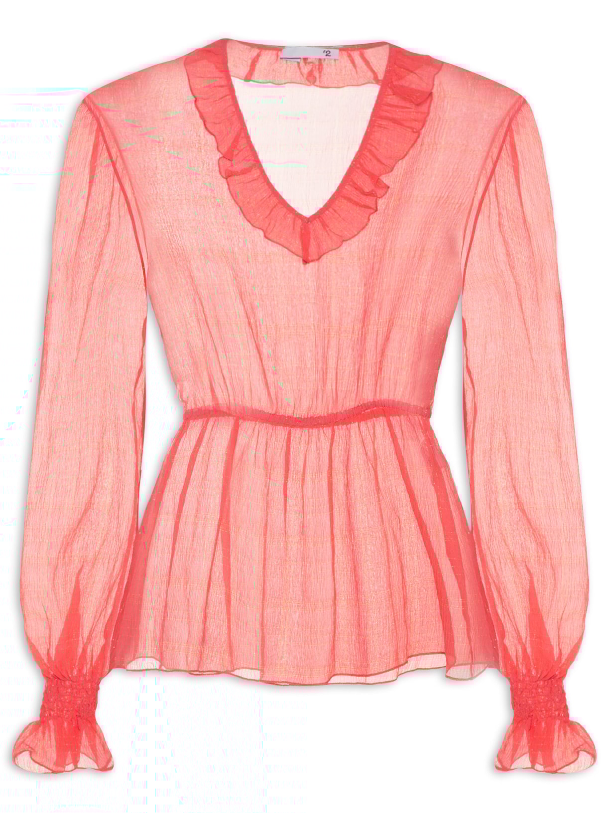 Blusa Feminina Manga Longa Em Seda Pura Com Lurex - Laranja