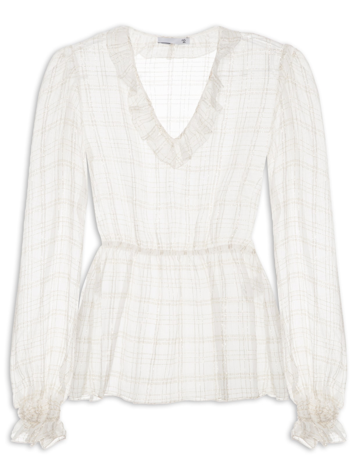 Blusa Feminina Manga Longa Em Seda Pura Com Lurex - Off White