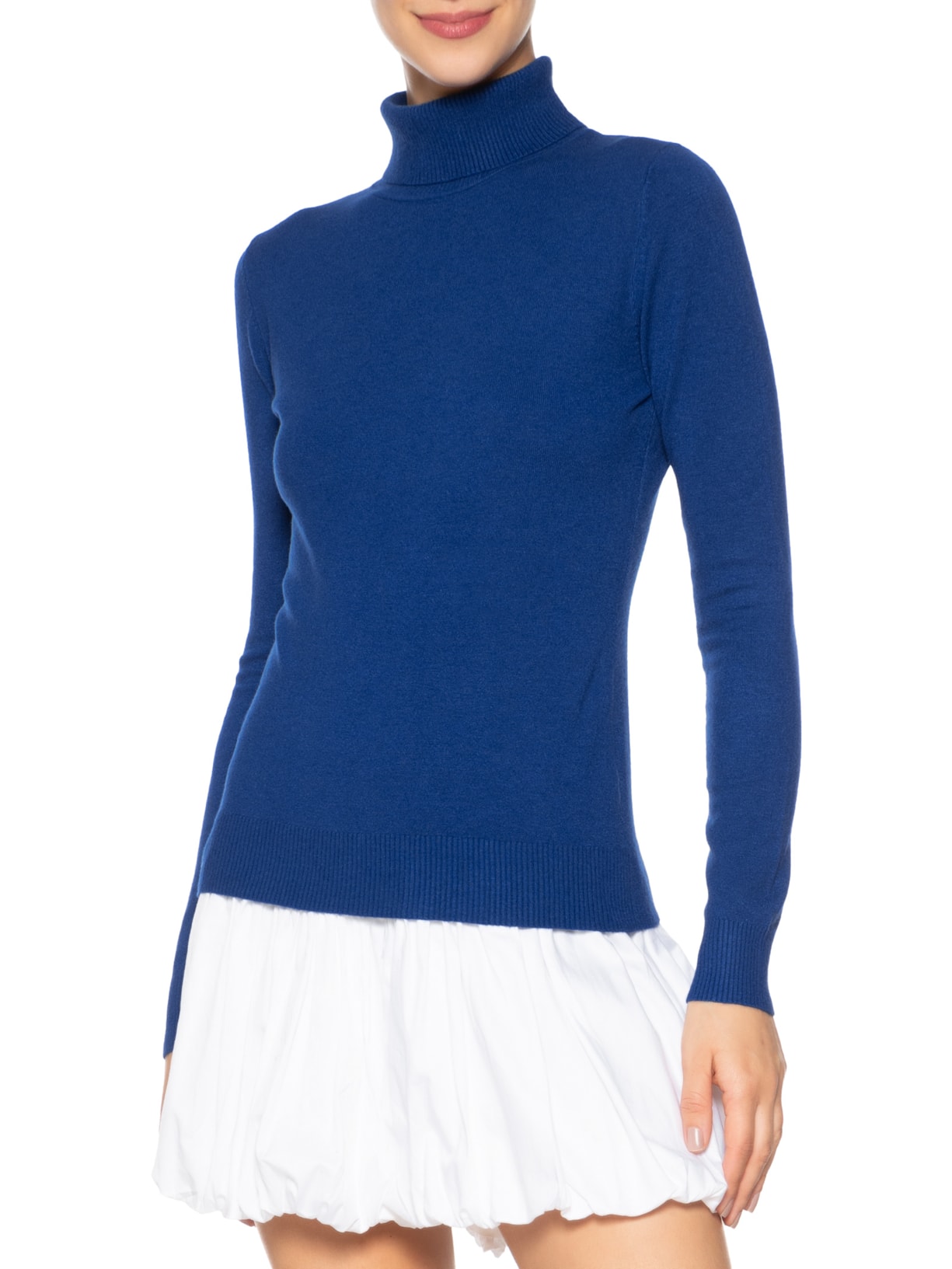 Blusa Feminina Manga Longa em Tricot Azul Market 33