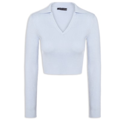 Blusa Feminina Manga Longa Em Tricot - Azul 