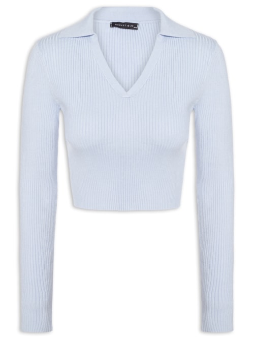 Blusa Feminina Manga Longa Em Tricot - Azul