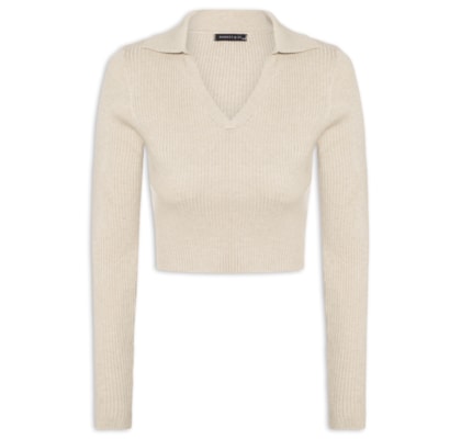 Blusa Feminina Manga Longa Em Tricot - Bege
