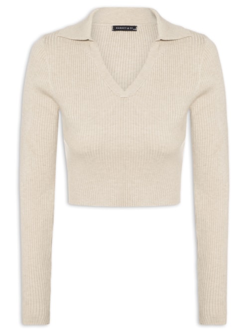 Blusa Feminina Manga Longa Em Tricot - Bege