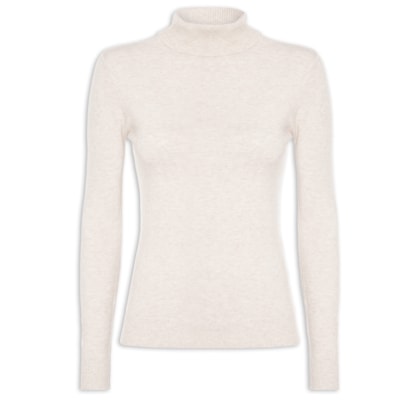 Blusa Feminina Manga Longa Em Tricot - Bege