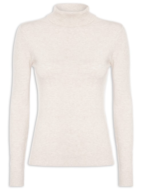 Blusa Feminina Manga Longa Em Tricot - Bege