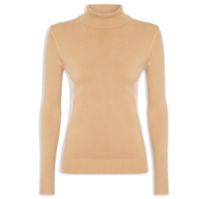 Blusa Feminina Manga Longa Em Tricot - Bege