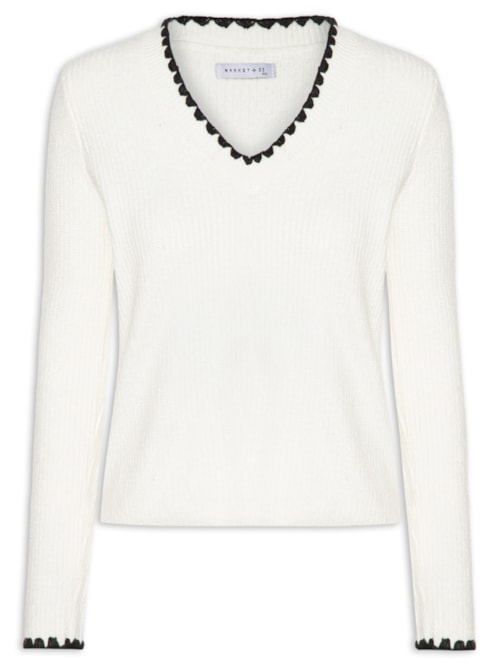 Blusa Feminina Manga Longa Em Tricot - Branco