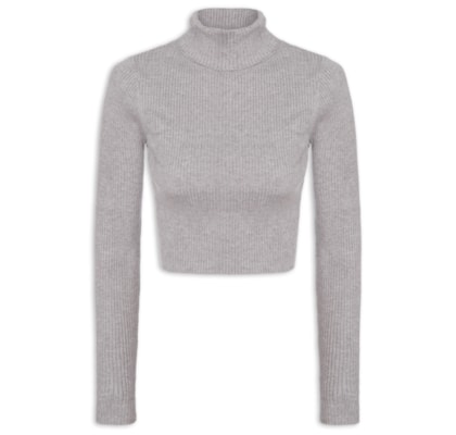 Blusa Feminina Manga Longa Em Tricot - Cinza