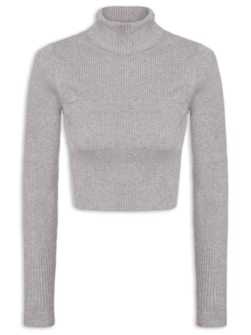 Blusa Feminina Manga Longa Em Tricot - Cinza