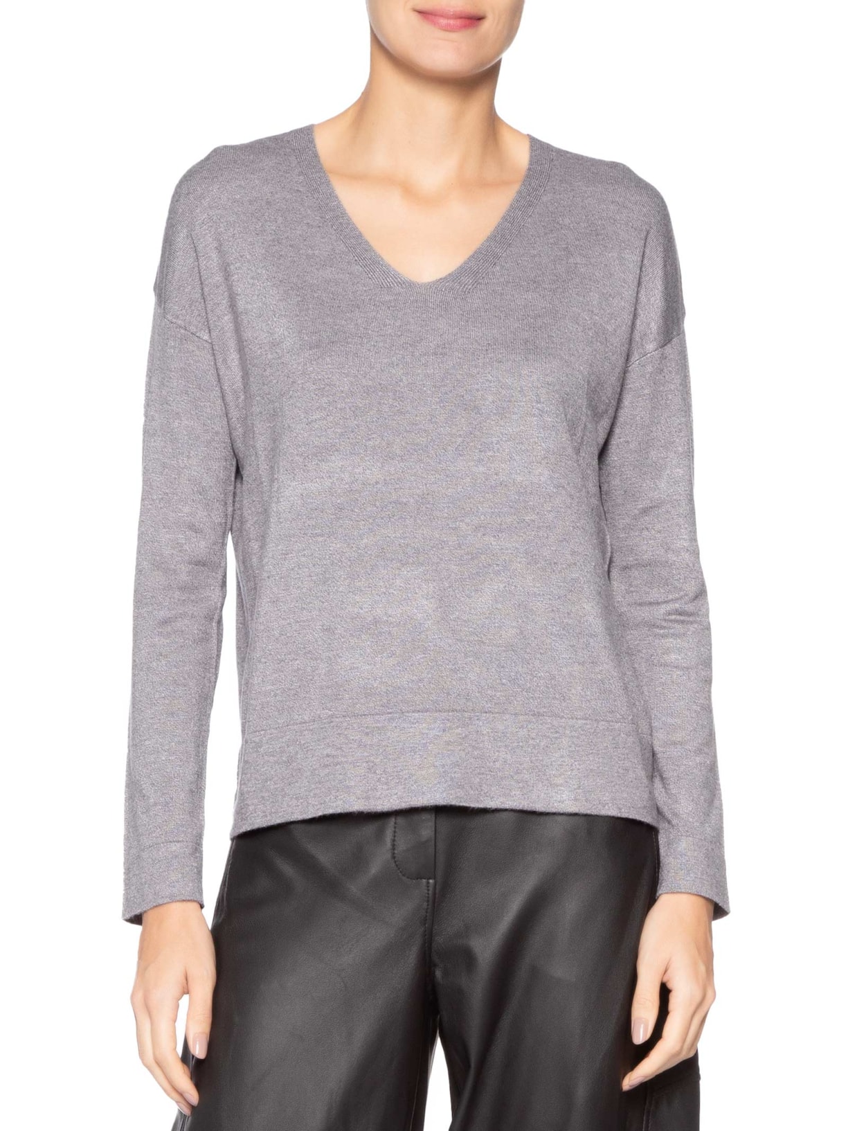 Blusa Feminina Manga Longa em Tricot Cinza Market 33