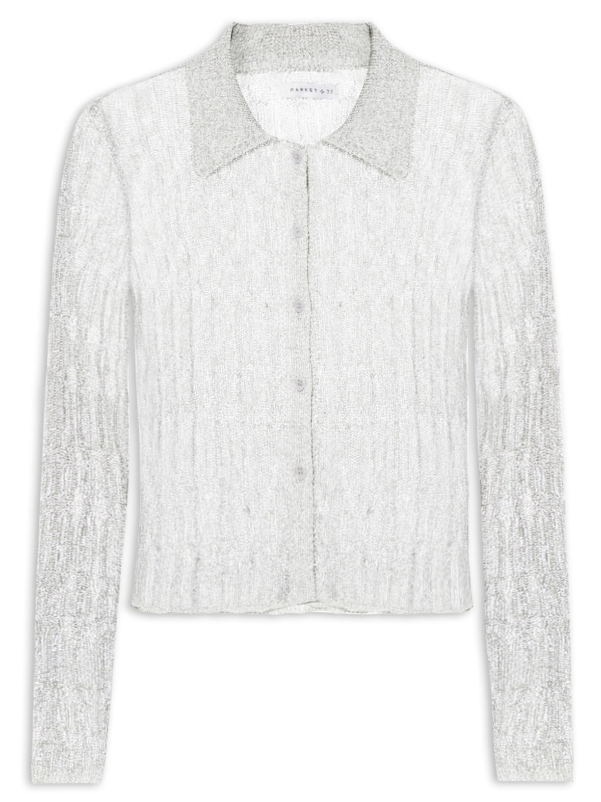 Blusa Feminina Manga Longa Em Tricot Com Abotoamento Frontal - Prata