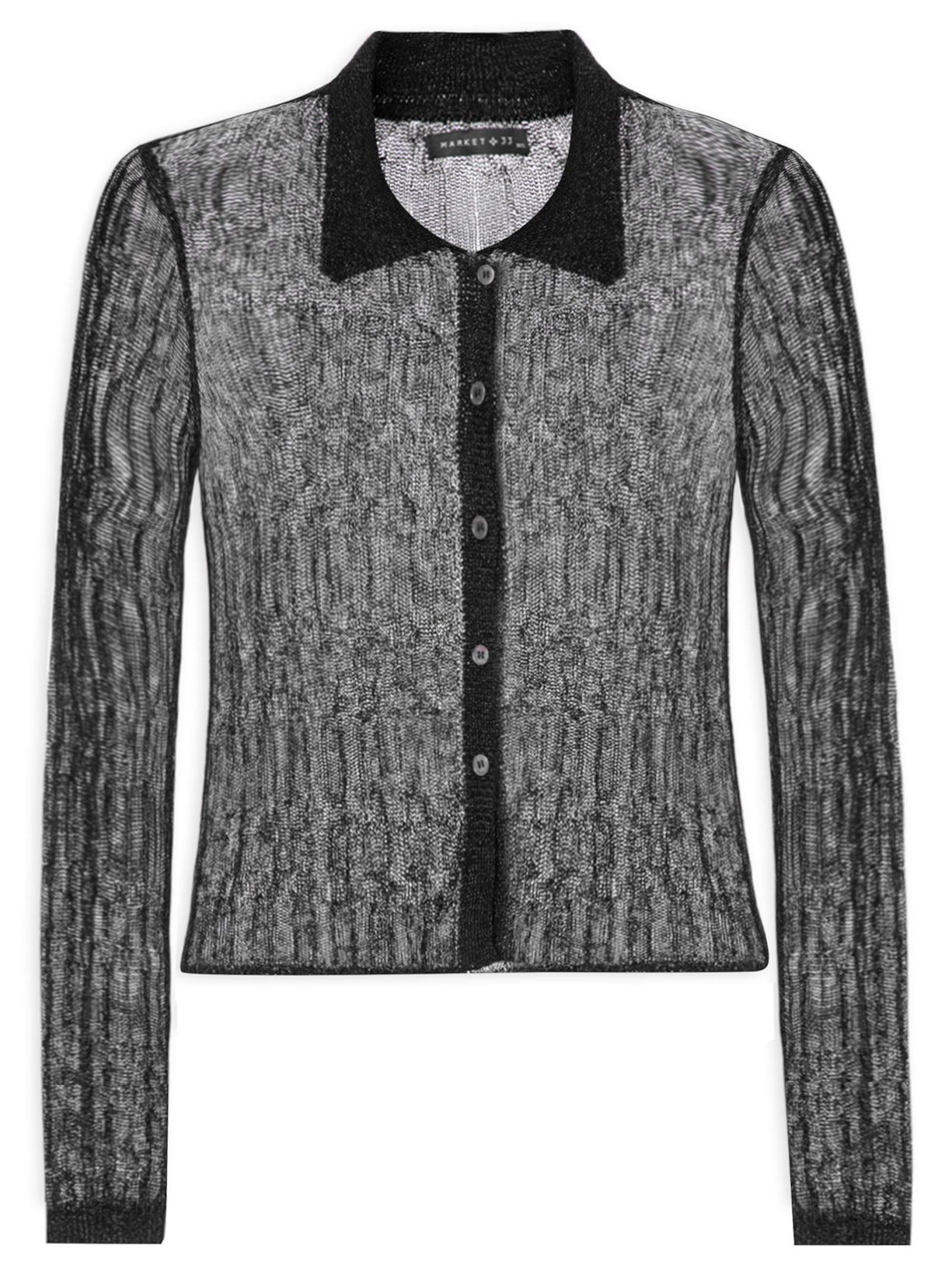 Blusa Feminina Manga Longa Em Tricot Com Abotoamento Frontal - Preto