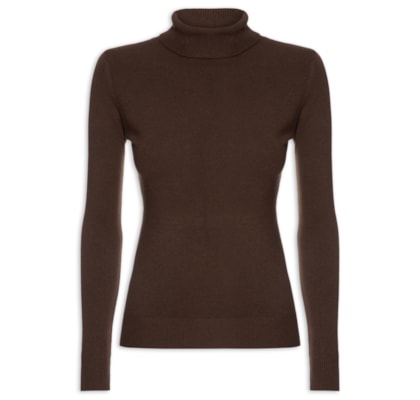Blusa Feminina Manga Longa Em Tricot - Marrom
