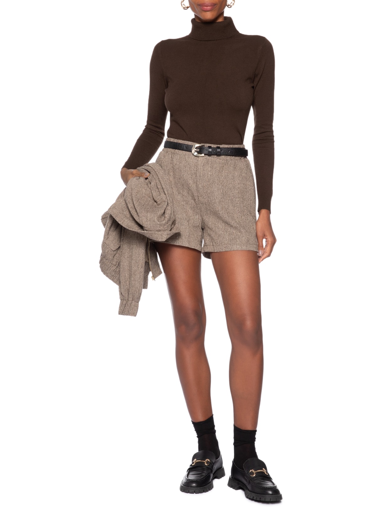 Blusa Feminina Manga Longa Em Tricot Marrom Market 33