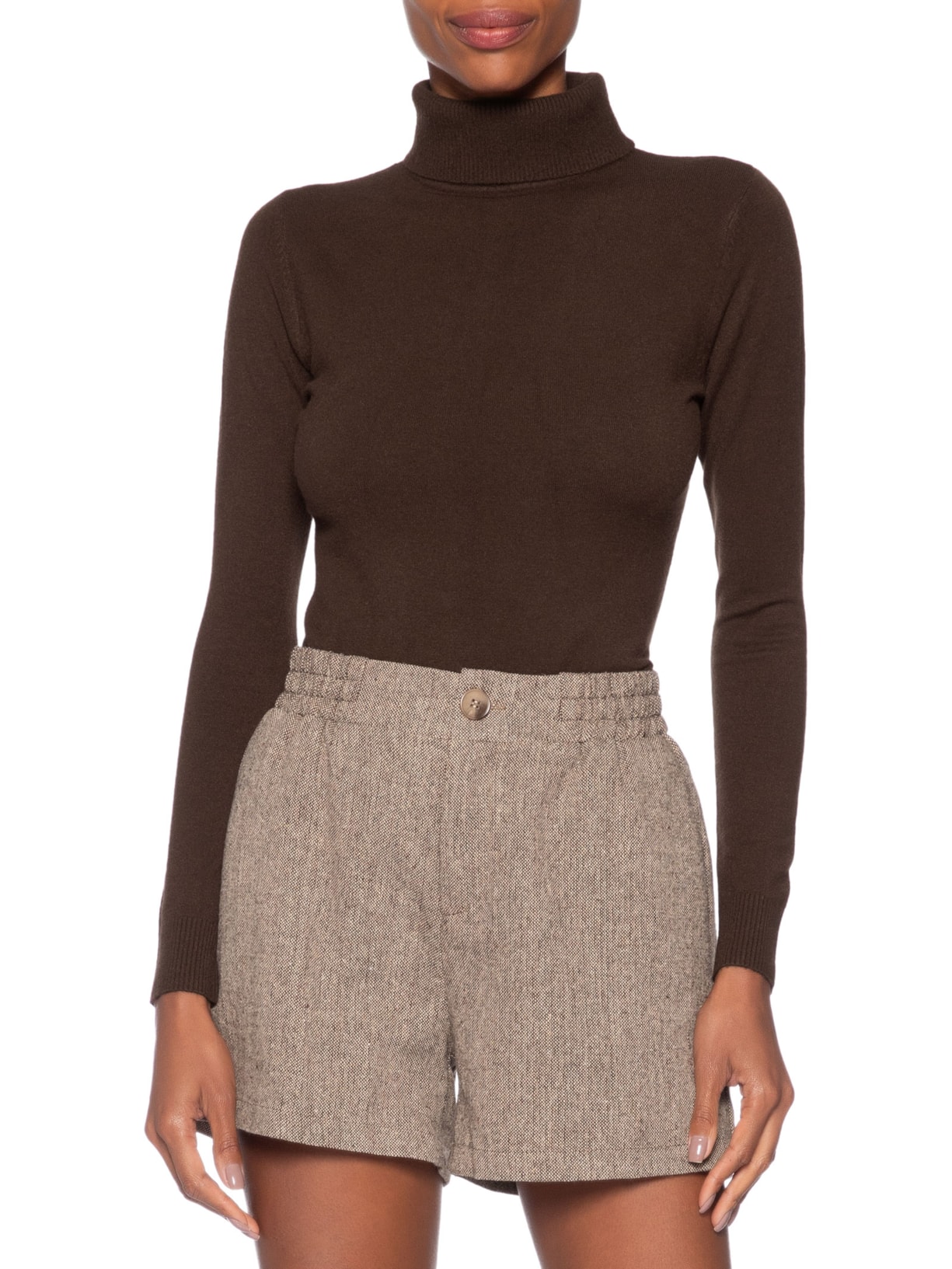 Blusa Feminina Manga Longa Em Tricot Marrom Market 33