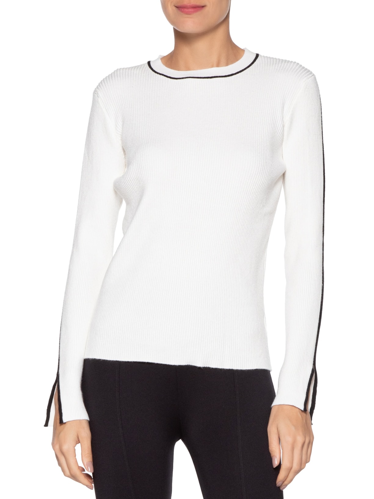 Blusa Feminina Manga Longa Em Tricot Off White '2Essential