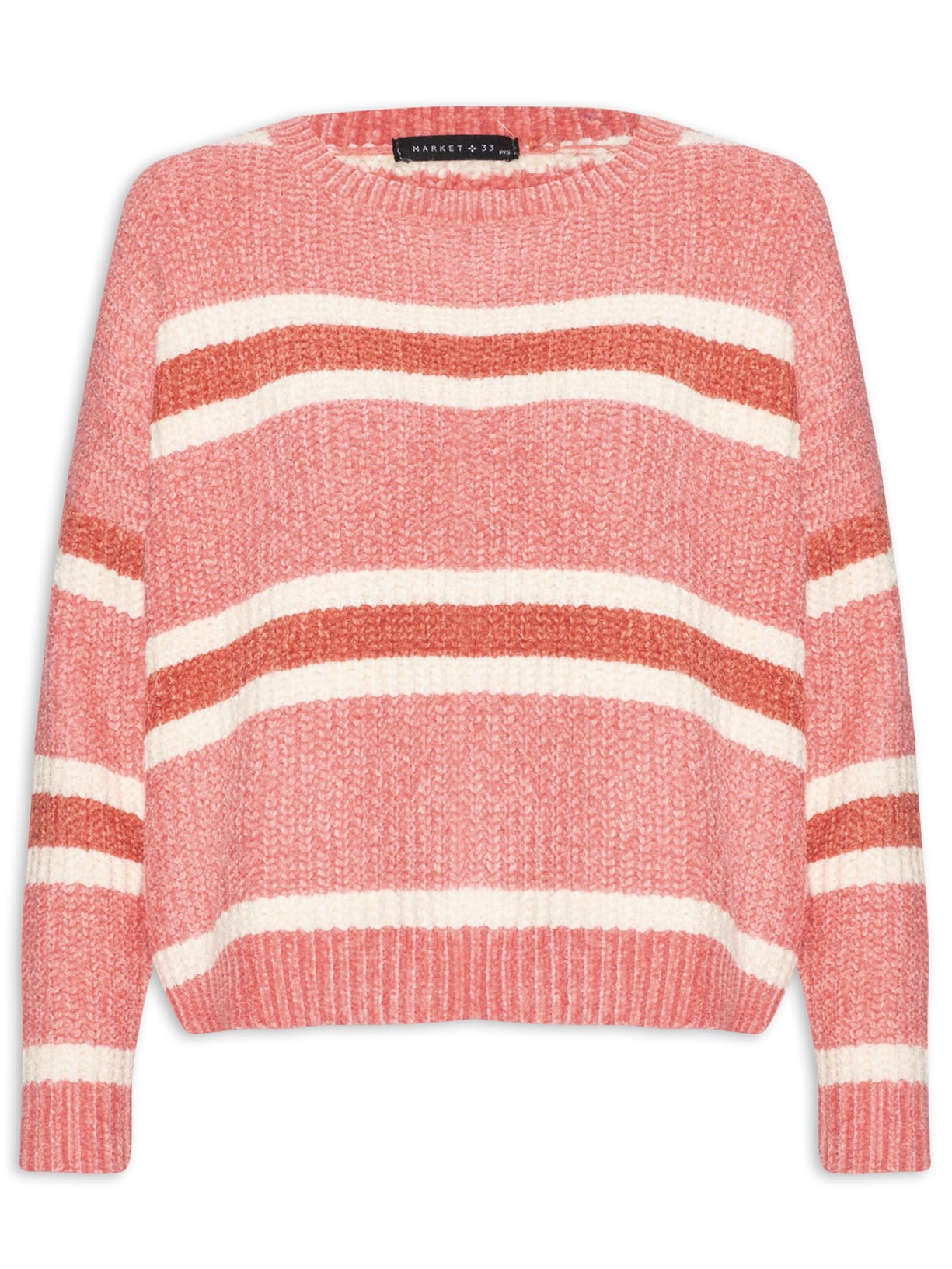 Blusa Feminina Manga Longa Em Tricot om Listras - Rosa