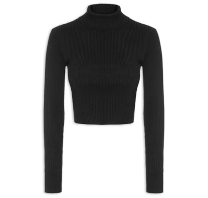 Blusa Feminina Manga Longa em Tricot - Preto