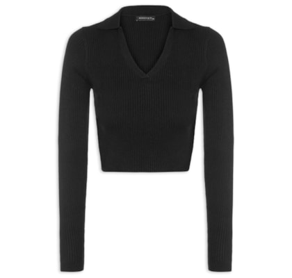 Blusa Feminina Manga Longa Em Tricot - Preto