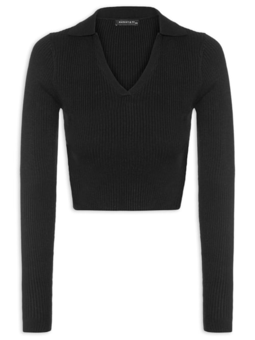 Blusa Feminina Manga Longa Em Tricot - Preto