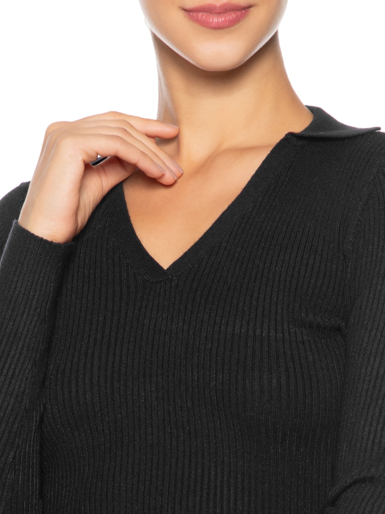 Blusa Feminina Manga Longa Em Tricot Preto Market 33