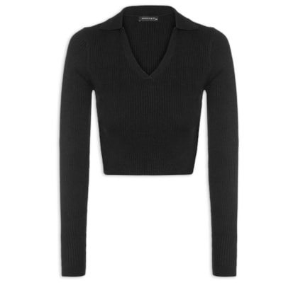 Blusa Feminina Manga Longa Em Tricot - Preto