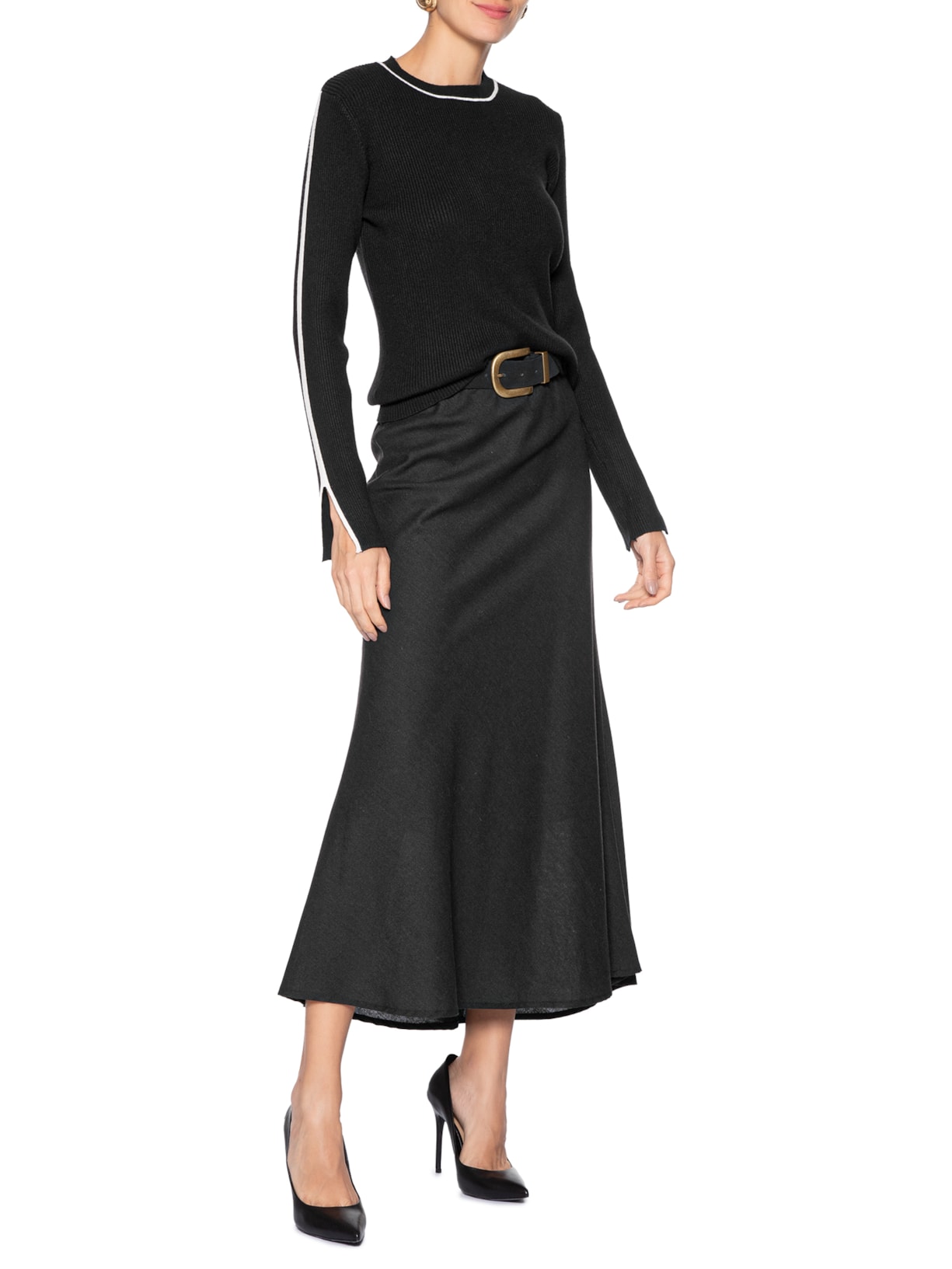 Blusa Feminina Manga Longa Em Tricot Preto '2Essential