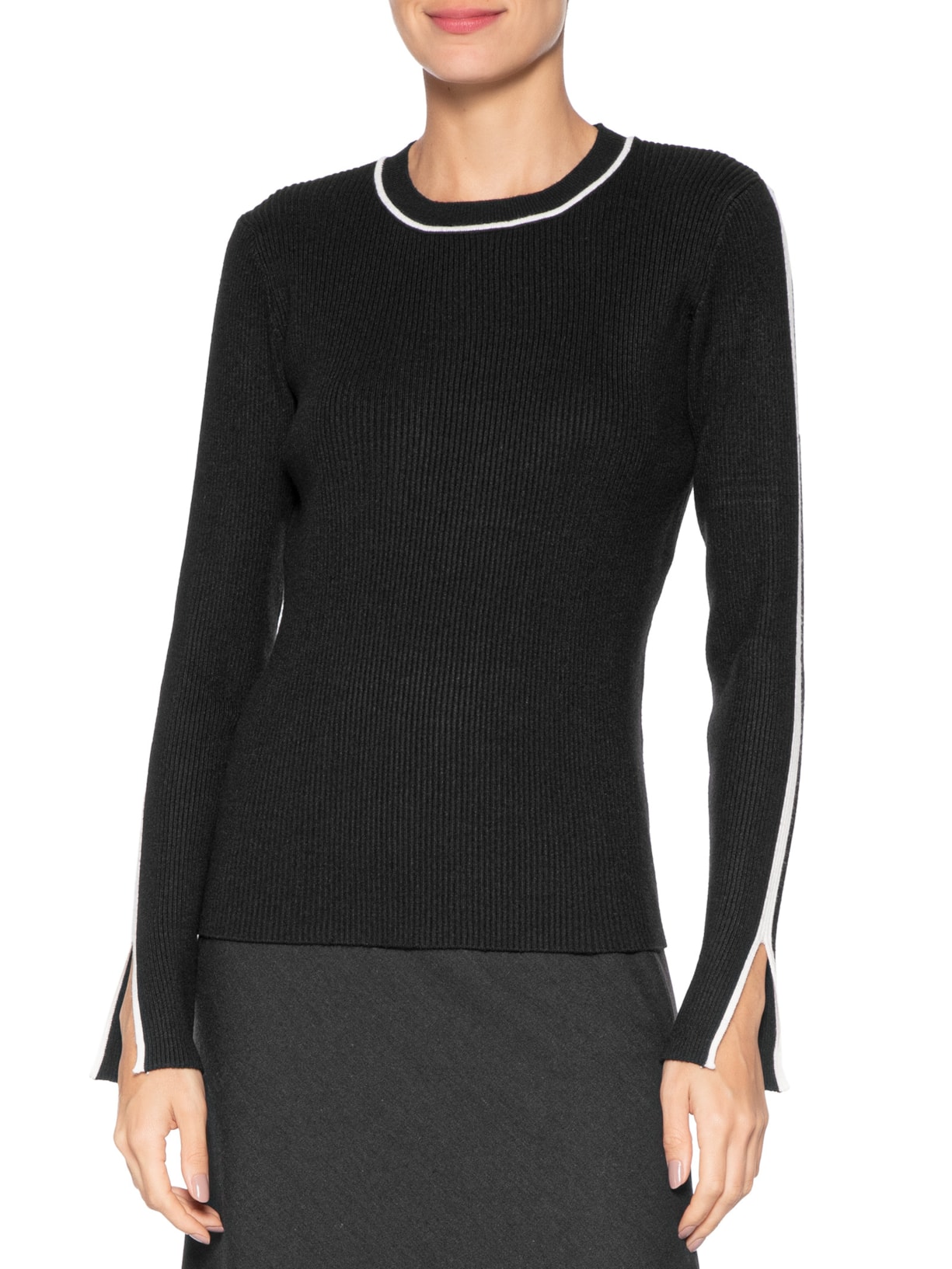 Blusa Feminina Manga Longa Em Tricot Preto '2Essential