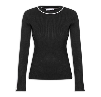 Blusa Feminina Manga Longa Em Tricot - Preto