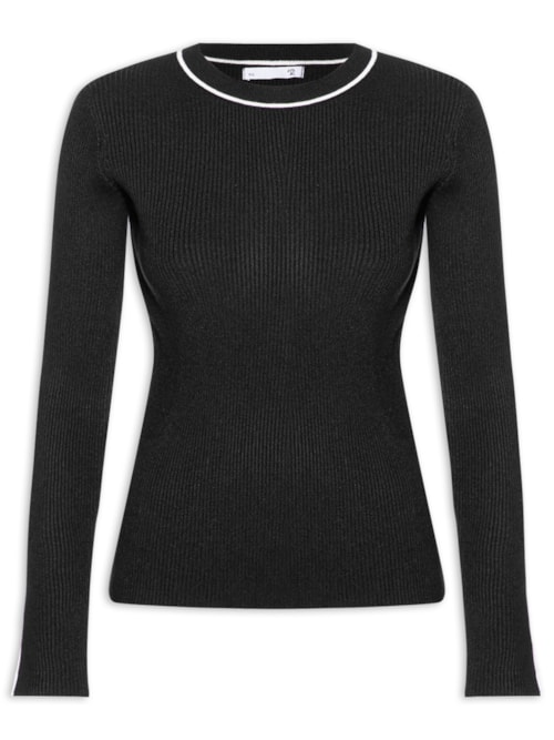 Blusa Feminina Manga Longa Em Tricot - Preto