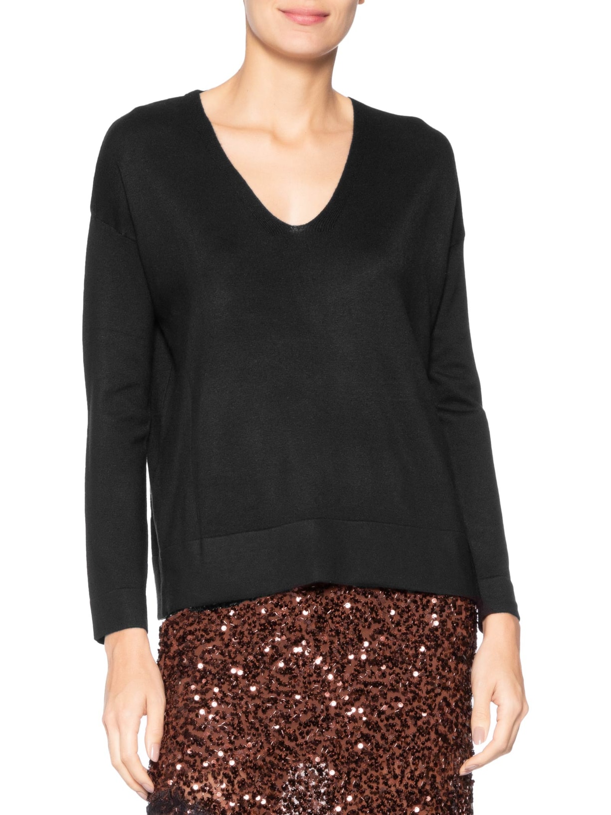 Blusa Feminina Manga Longa em Tricot Preto Market 33