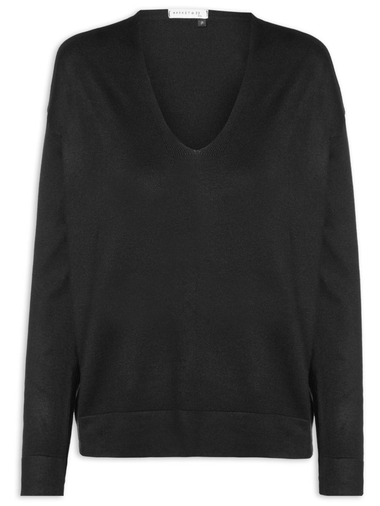 Blusa Feminina Manga Longa em Tricot Preto Market 33