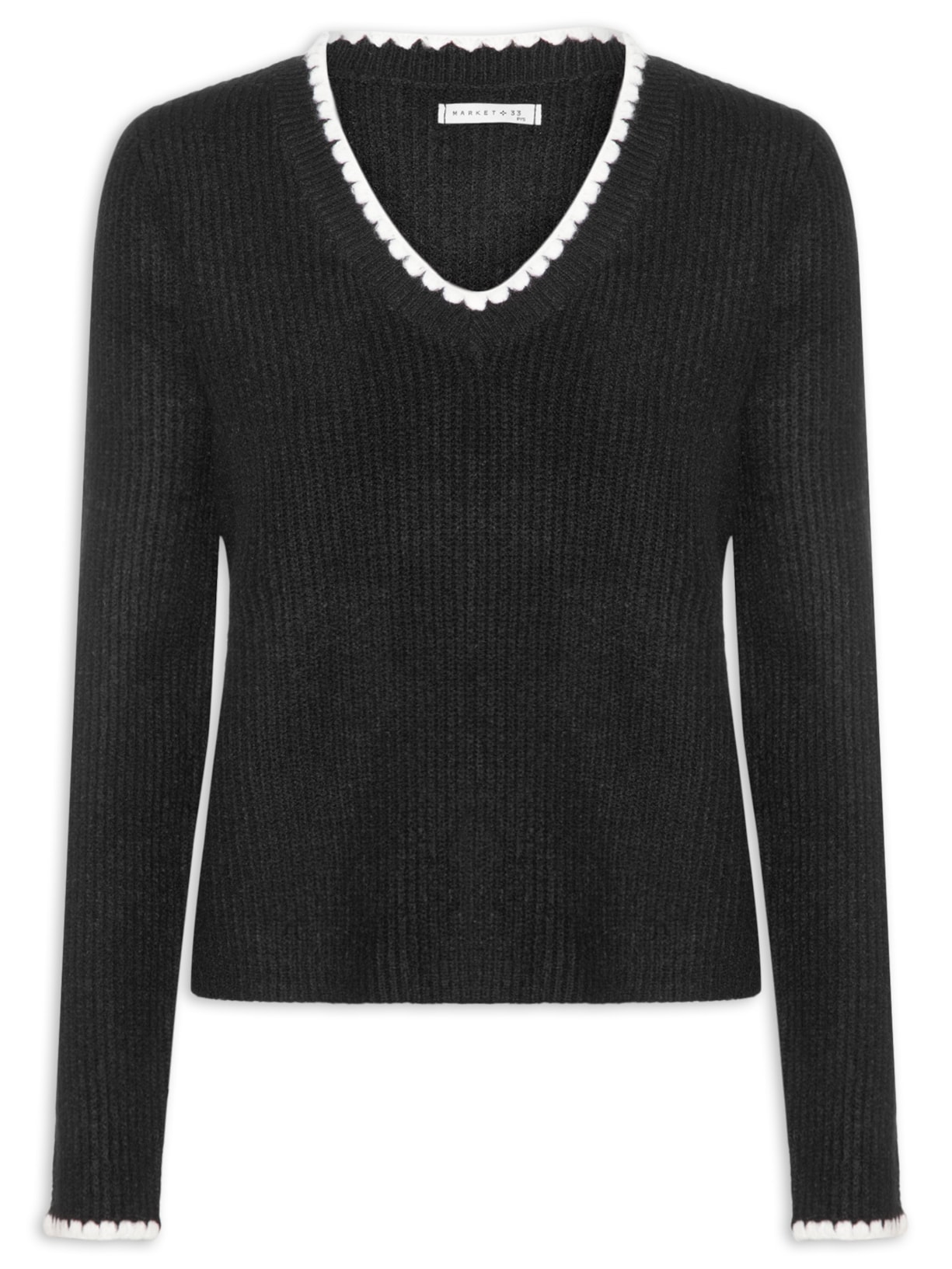 Blusa Feminina Manga Longa Em Tricot - Preto