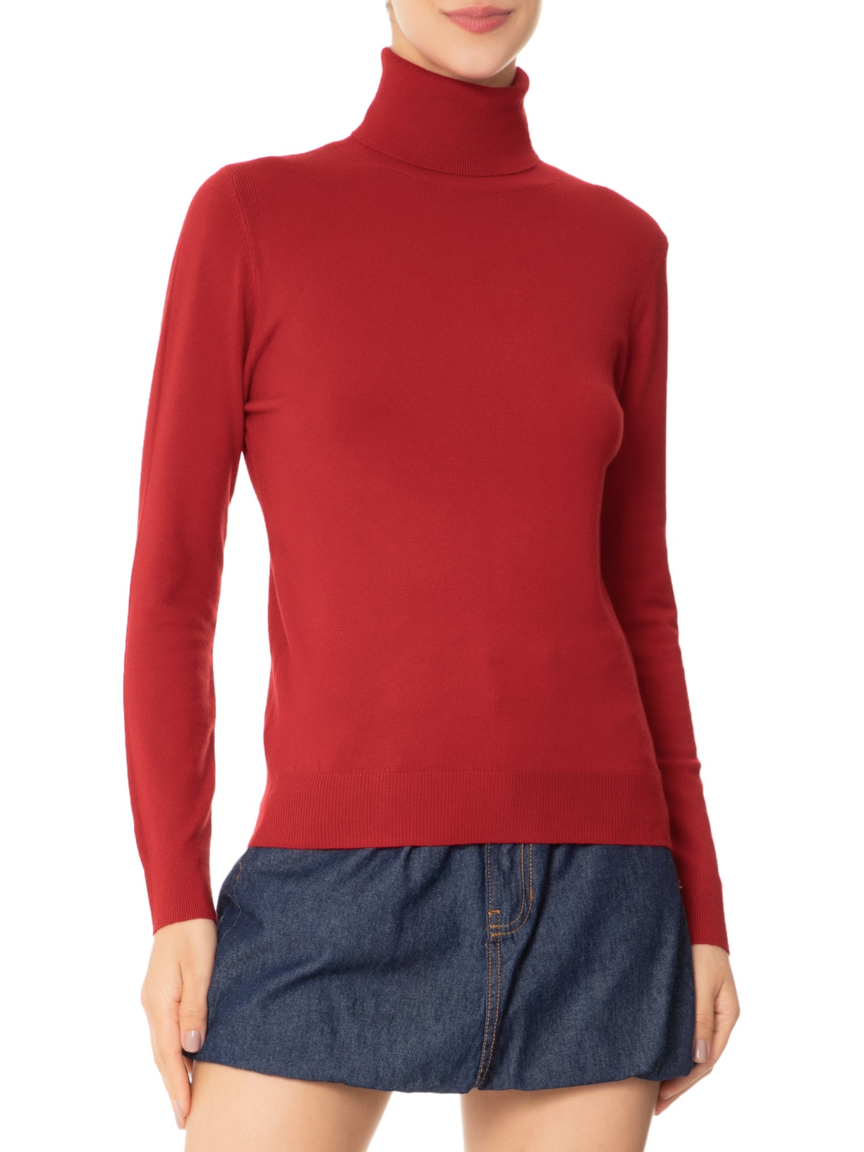 Blusa Feminina Manga Longa Em Tricot Vermelho Market 33