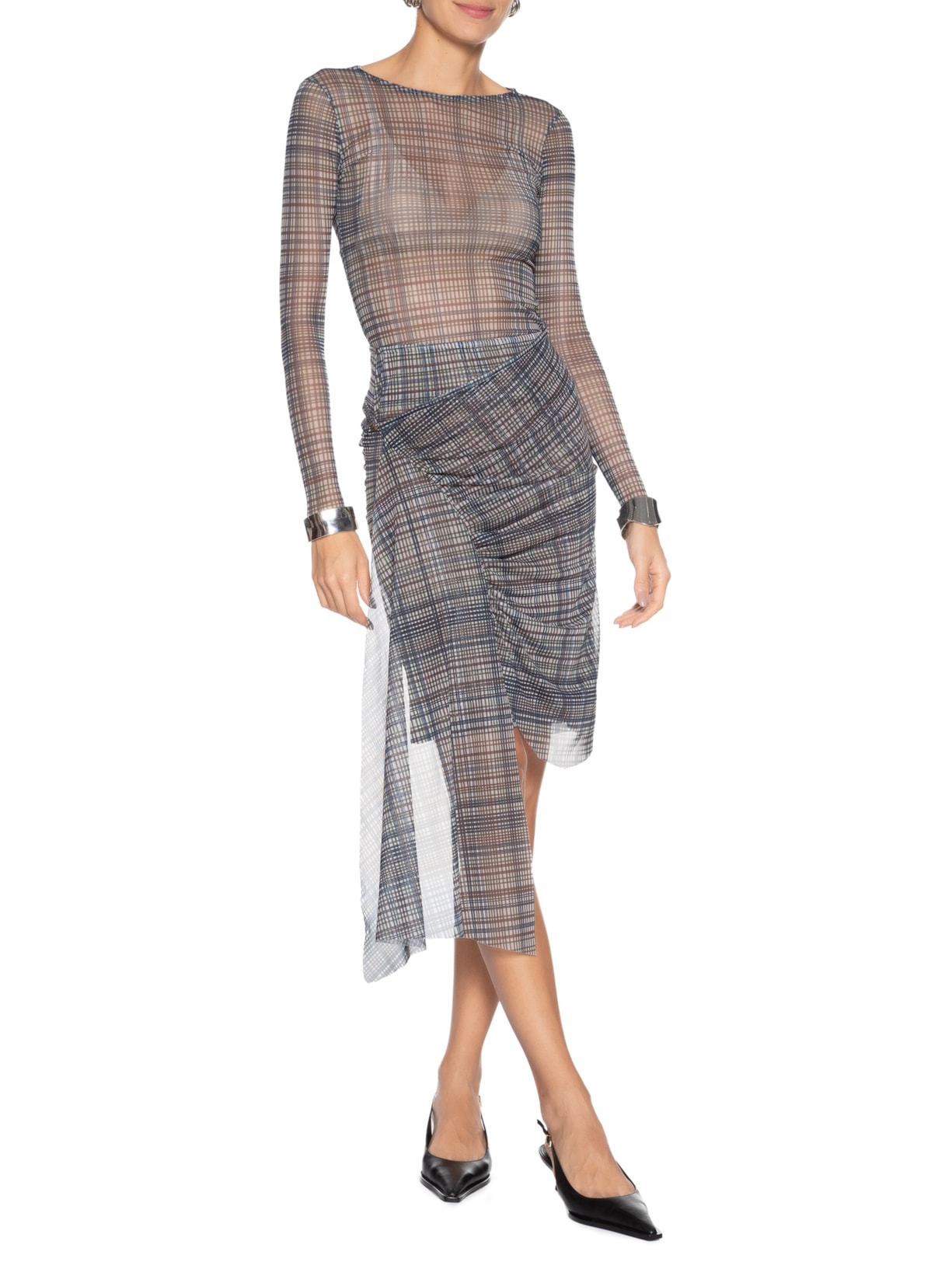 Blusa Feminina Manga Longa  em Tule Azul '2Essential