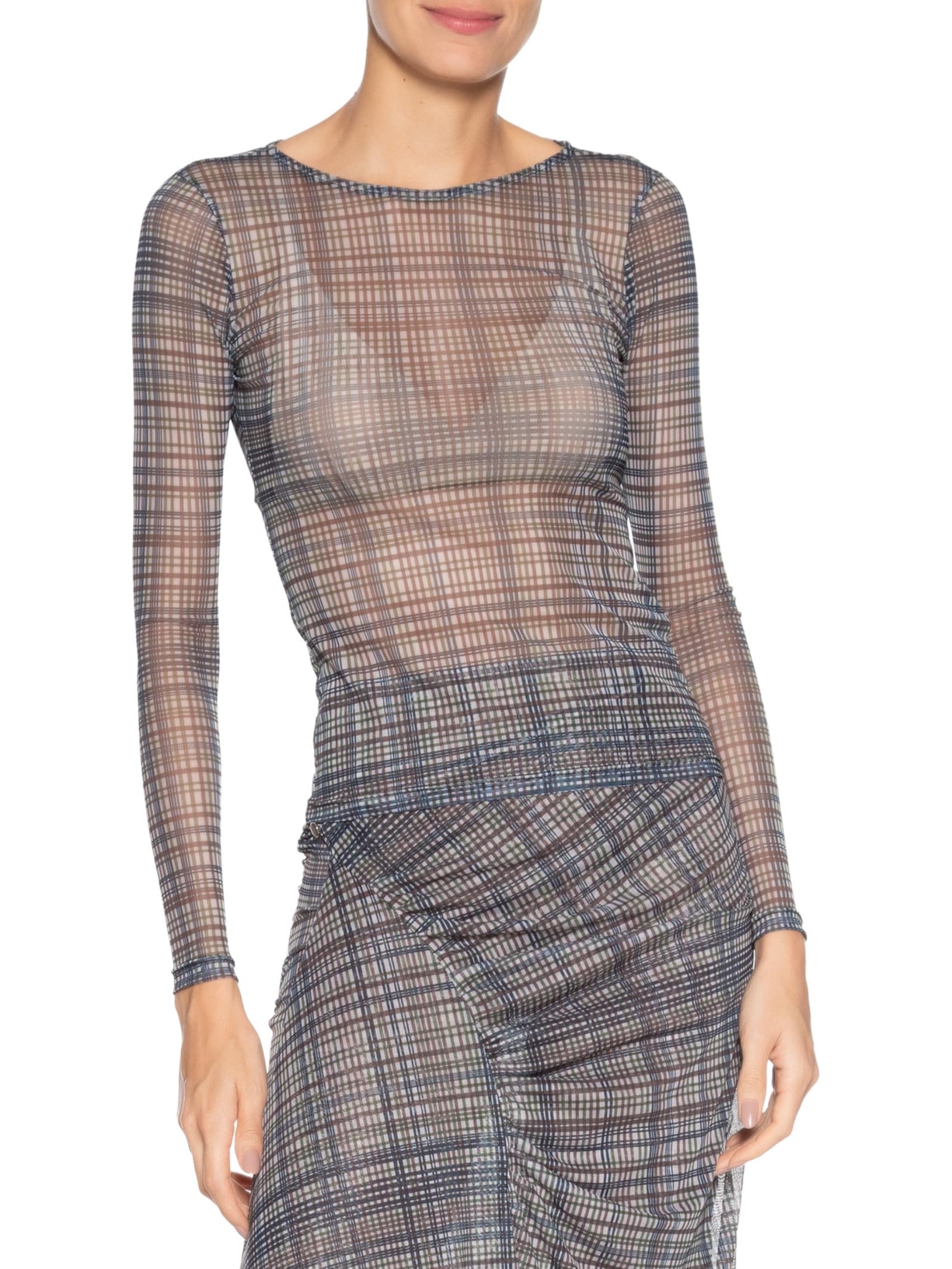 Blusa Feminina Manga Longa  em Tule Azul '2Essential