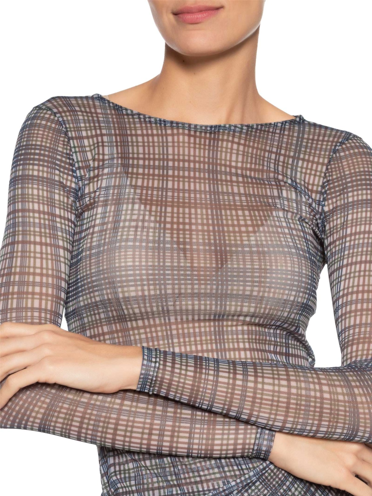 Blusa Feminina Manga Longa  em Tule Azul '2Essential