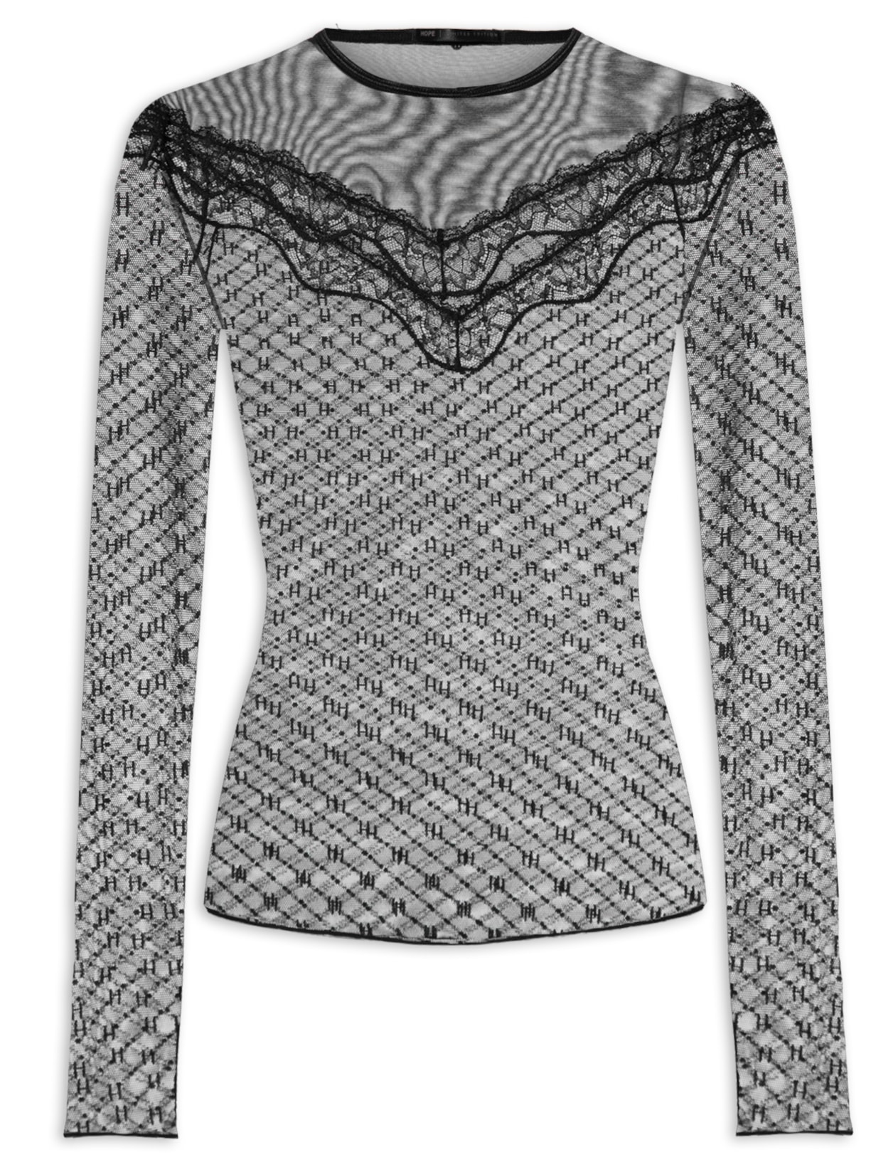 Blusa Feminina Manga Longa Em Tule Personalizado - Preto