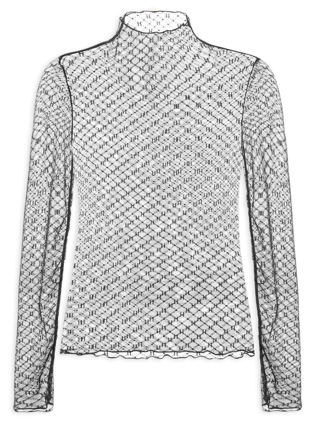 Blusa Feminina Manga Longa Em Tule Personalizado - Preto