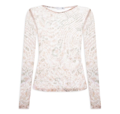 Blusa Feminina Manga Longa  em Tule - Rosa