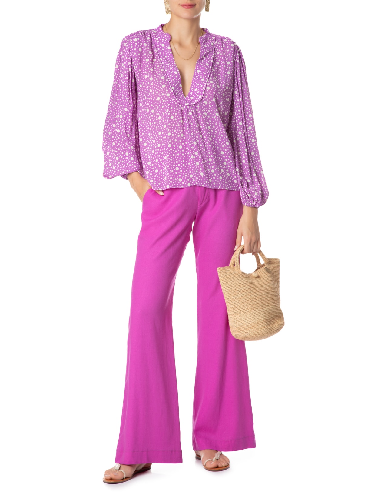 Blusa Feminina Manga Longa Estampa Aruba Roxo Maria Filó