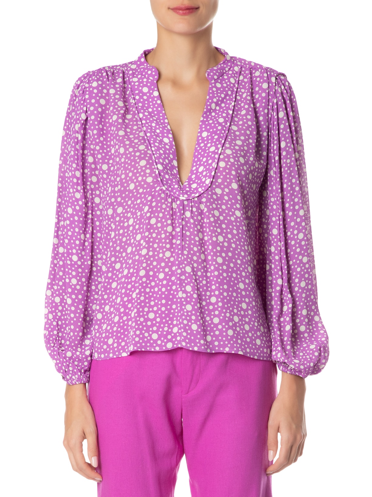 Blusa Feminina Manga Longa Estampa Aruba Roxo Maria Filó