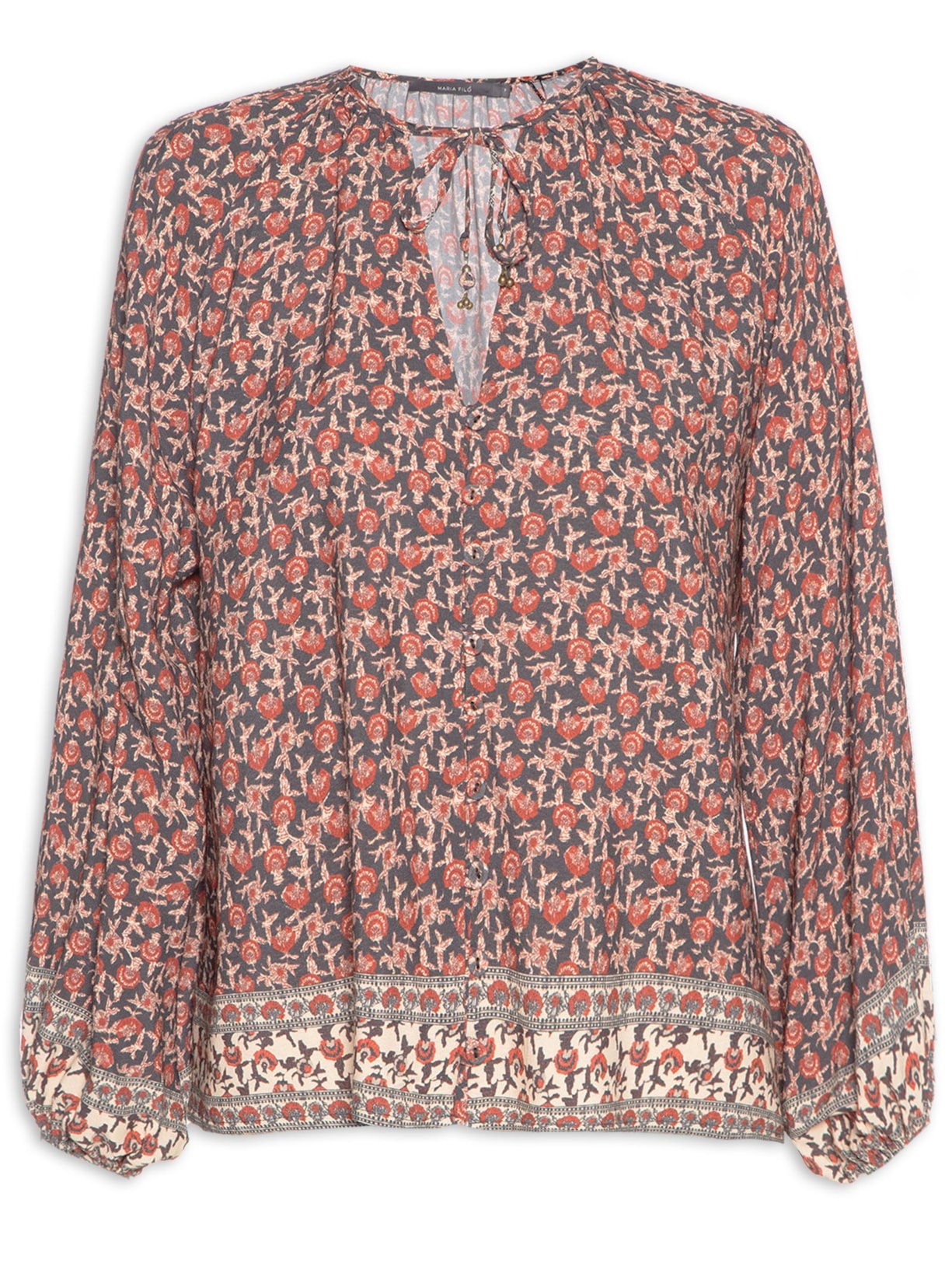 Blusa Feminina Manga Longa Estampa Bourbon - Vermelho