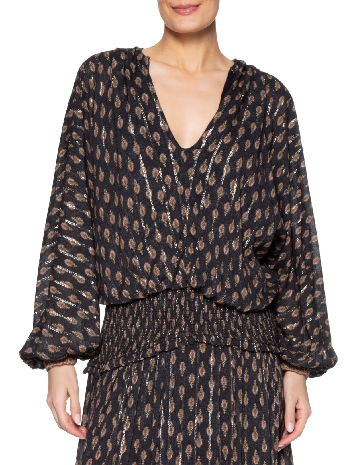 Blusa Feminina Manga Longa Estampa Jasmim Preto Maria Filó