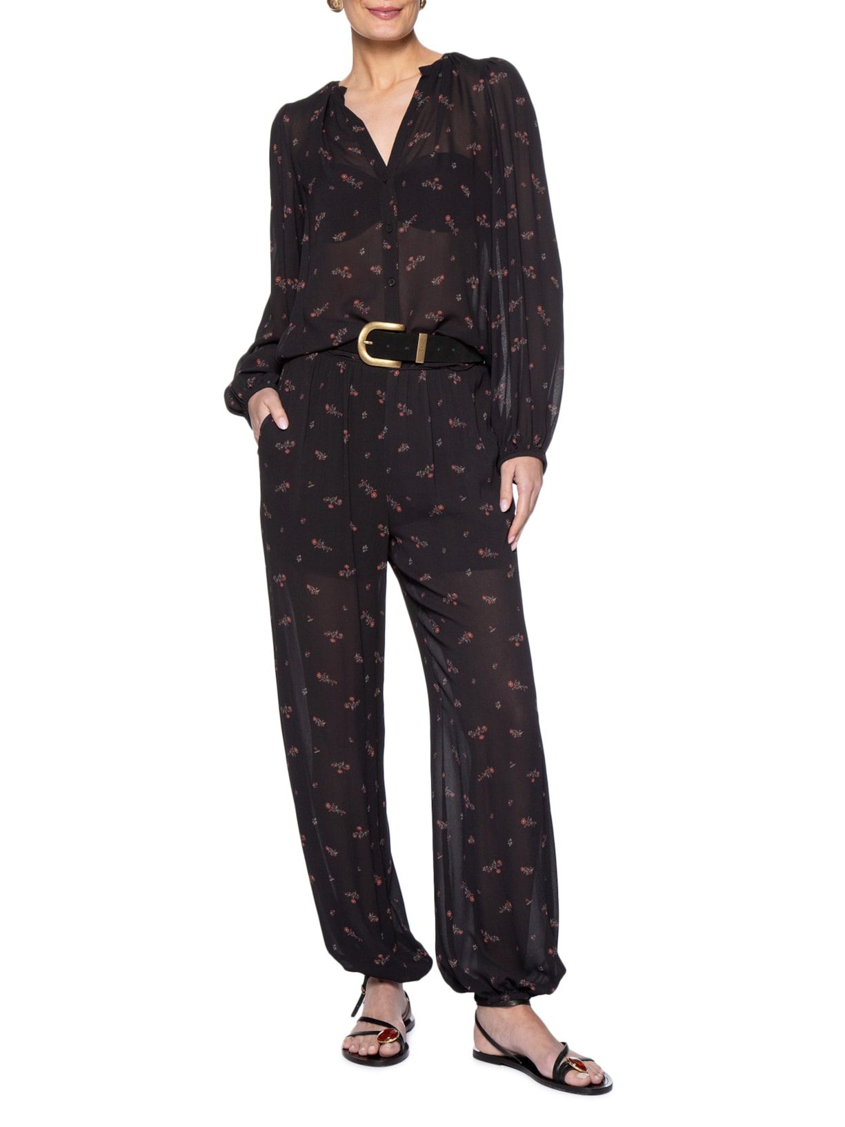 Blusa Feminina Manga Longa Estampa Lily - Preto